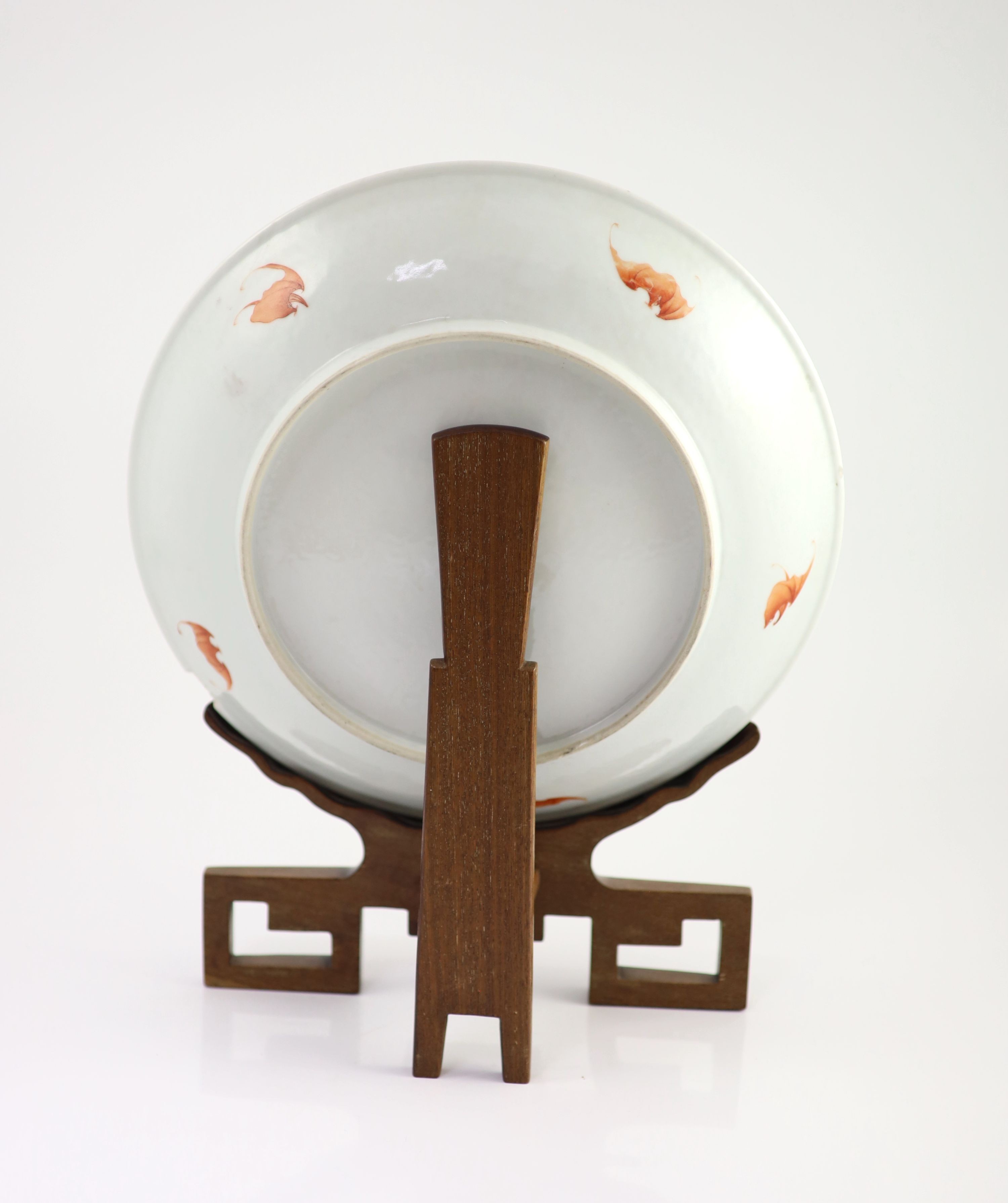A Chinese Republic period enamelled porcelain 'crane' dish, four-character Jing Yuan Tang Zhi mark, 34.3cm diameter, rim chip